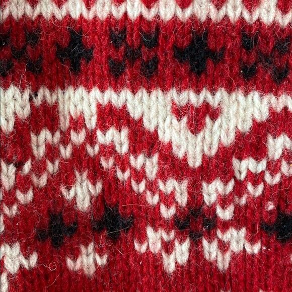 L.L. Bean Nordic Fair Isle Chunky Knit Metal Button Heavy Cardigan Red Sz L - Picture 11 of 11